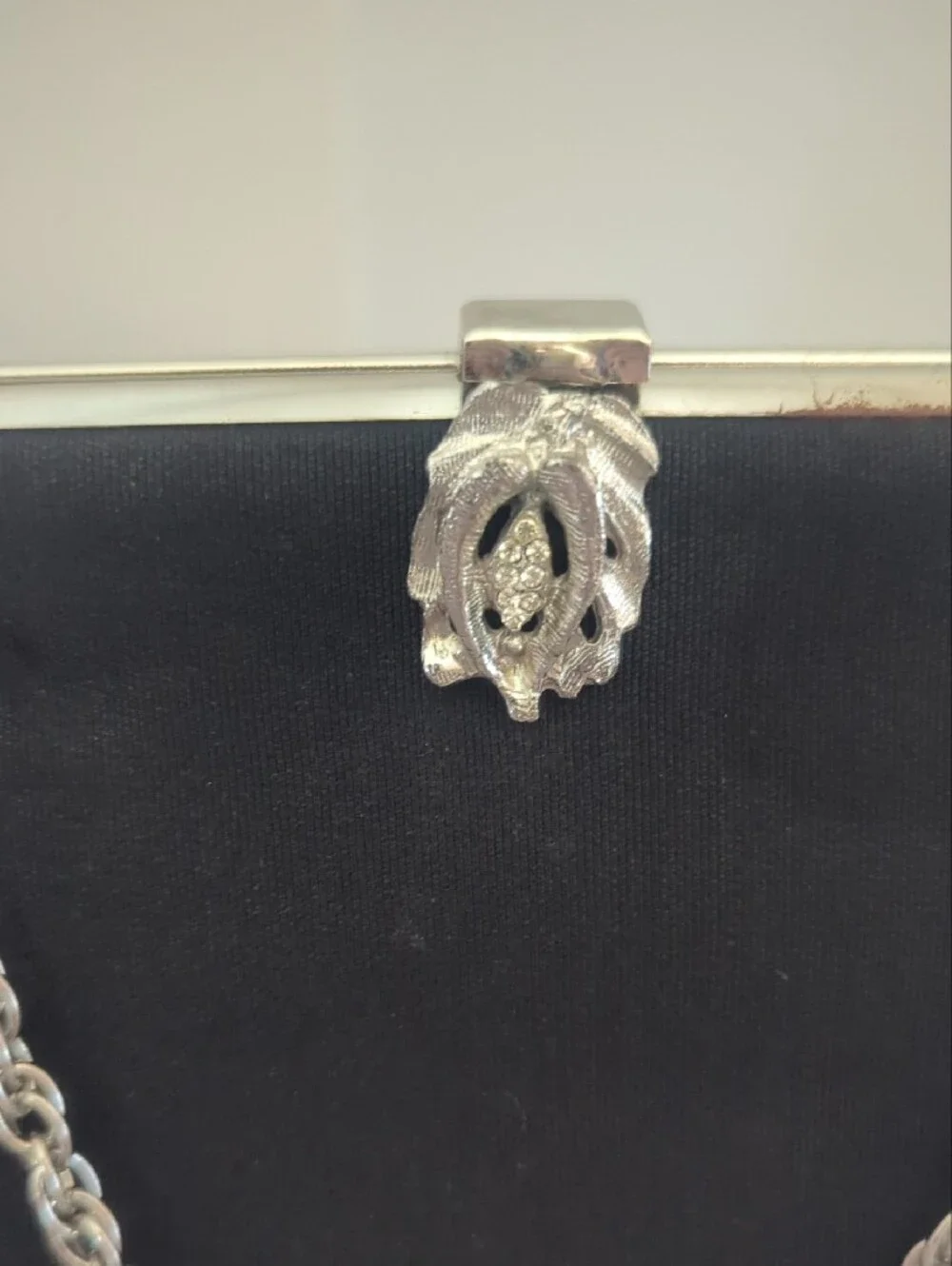 Vintage Clutch Handbag with Silver Hardware Tuckable Wrist Strap
